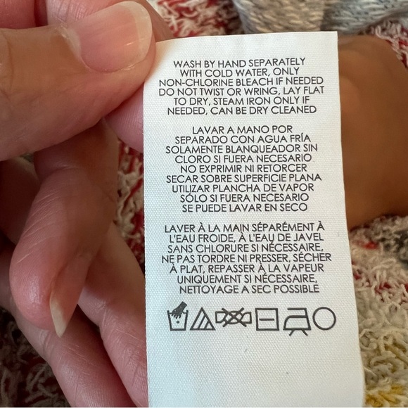 CAbi Red Yellow and Gray Fringe Geographic Knit Poncho Sweater Kimono - Picture 12 of 13